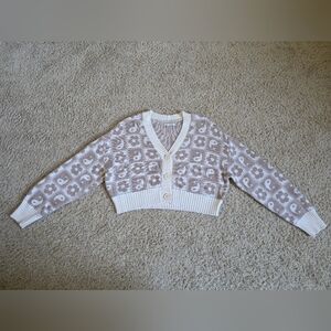 American Eagle Outfitters Floral Patterned Yin And YangCardigan in Cream and Tan